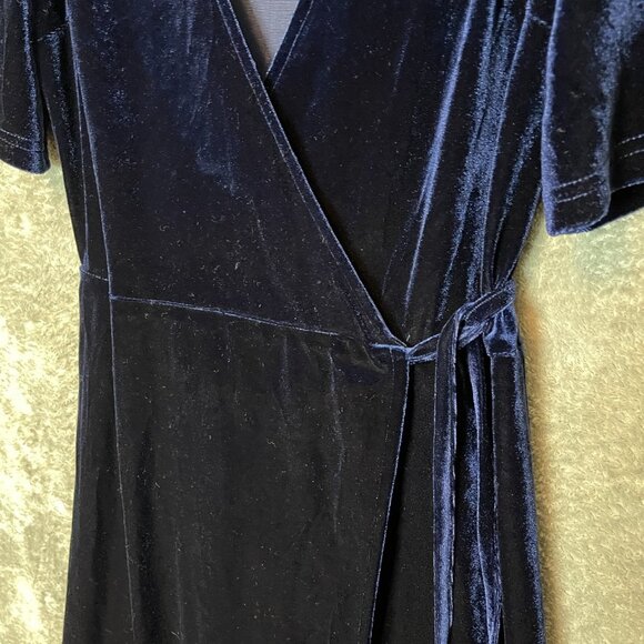 Women Dark Romantic Whimsigoth Dark Blue Velvet Flutter Sleeve Maxi Wrap Dress S - Picture 4 of 11